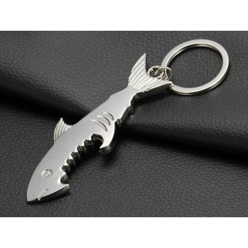 100 PC Shark Shaped Bottle Opener Keychain Zinc Alloy Silver Color Key Ring Beer Unique Creative Gift