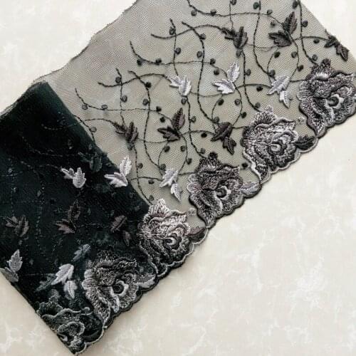 18Yards Black Mesh Embroidered Lace Trim Tulle Fabric Mesh Flower Ribbon for Lingerie Dolls Dress Decor DIY 17cm Width
