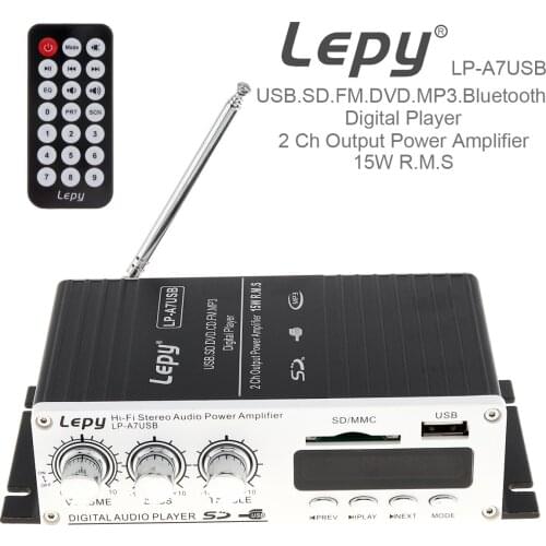 Bluetooth Car Mini Hi-Fi Stereo Audio Amplifier USB SD DVD CD FM MP3 with Remote Controller for Car Motorcycle Home Audio