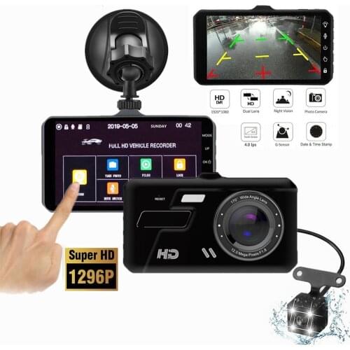 HD 1080P Car Video Recorder Dash Cam Dual Lens Auto Digital 4'' IPS Touch Screen DVR Camera G-Sensor WDR Car DVRS Dashcam Camera