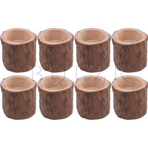 BQLZR Natural Handmade Creative Pine Wood Candle Holder Brown Wooden Pack of 8