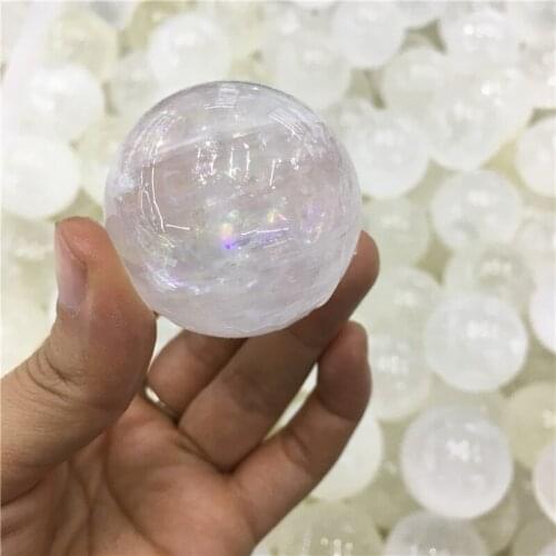 Energy crystal 40mm natural rainbow white calcite sphere reiki healing quartz crystals ball spiritual spar help with meditation