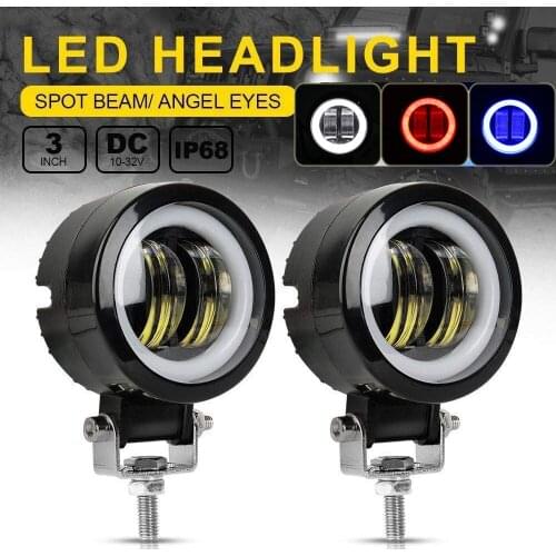 3Inch 12V 24V 20W Square Round LED Angel Eyes Work Light Bar Offroad Car Boat Truck SUV Motorcycle Wagon Auxiliary Fog Headlight