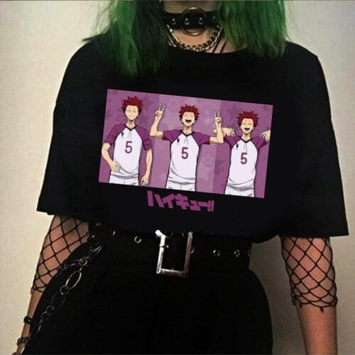 Japanese Anime Haikyuu Printed Short Sleeve Harajuku Tendou Satori O Neck Tee T Shirt Tops