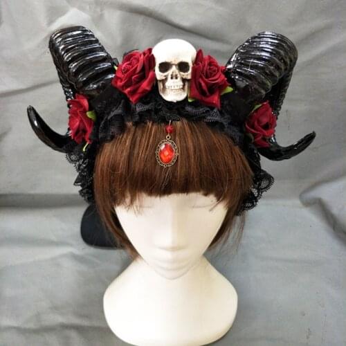 Horn Headband Gothic Devil Floral Horns Headpieces Halloween Skull accessories With Veil Fancy Dress Hair Accessories