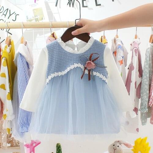 Girls Cotton Long-Sleeve Shirt Toddler Newborn Infant Kids Baby Girls Knit Crochet Tops Clothes Outfits Mesh Ball Gown Dresses