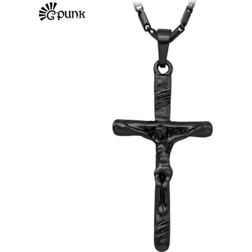 Jesus Cross Crucifix Pendant Necklace Unisex Jewelry Wholesale Black Gun color Chain Necklace With Pendant P250G