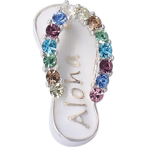 Custom White Enamel Colorful Crystal Rhinestone Flip Flop Slipper Charms and Pendant Summer Beach Jewelry For Jewelry Making