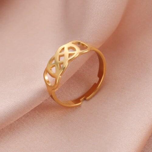 COOLTIME Celtic Knot Ring for Women Gold Color Amulet Talisman Adjustable Ring Wedding Gift Vintage Jewelry Stainless Steel Ring