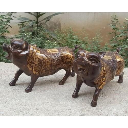 Collection of exquisite Cloisonne sculpture gilt twelve Chinese Zodiac pig ornaments pure copper carving a pair of pig