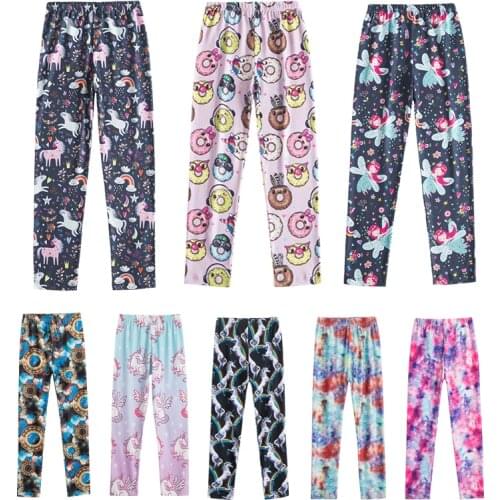 Girls Leggings Kids Stretch Skinny Elastic Waist Cartoon Print Pencil Pants Children Spring Flower Trousers 2 3 4 5 6 7 8 9 Year