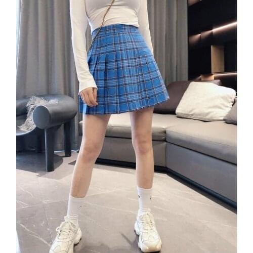 Summer Women Harajuku Fashion Big Size Yellow Blue Pleated Skirt High Waist Streetwear Girls Punk A-line Mini Skirts XS-5XL