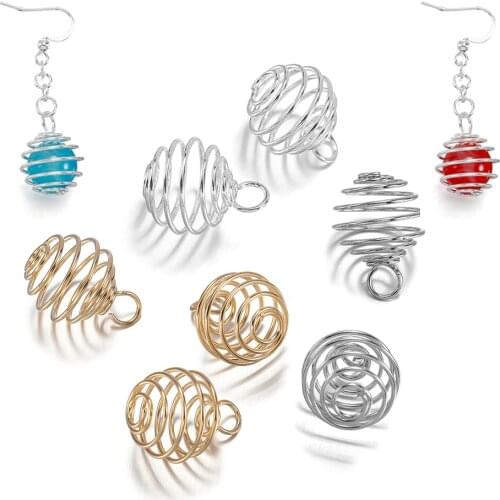 5-30Pcs/Lot Gold Color Metal Spiral Beads Cages Pendants Hollow Bead Caps for DIY Charms Jewelry Making Supplies Accessories