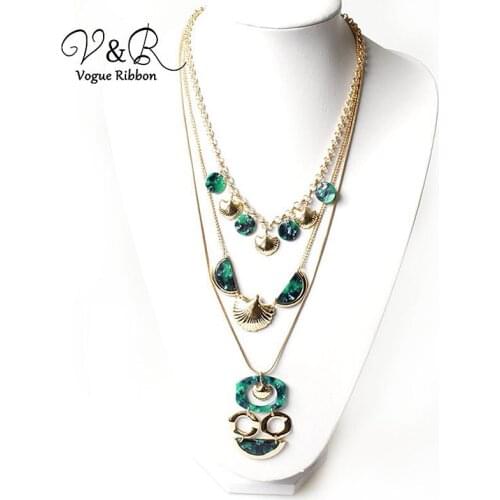 Multiple Layer Triple Layered Metal Chain Acetate Plate Sea Shell Snail Pendent Necklace, 2019 Fashion Women Jewelry Wholesale