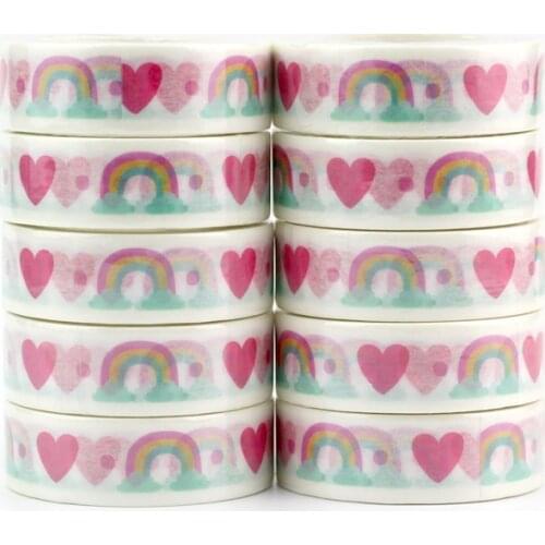 NEW 10pcs/lot Decorative Rainbow and Pink Hearts Washi Tapes DIY Scrapbooking Planner Adhesive Masking Tapes Kawaii Stationery