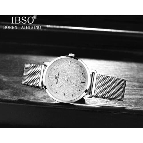 IBSO 2021 New Womens Quartz Watches Rose Gold Stainless Steel Strap Watch Matte Texture Japan Movement Simple Watch Ladies