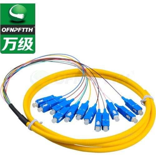 Wholesale High Quality 12 cores SC UPC Fiber Optic Bundle Pigtail 1m