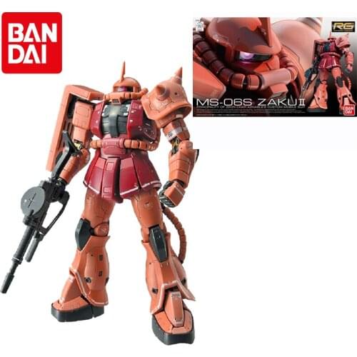Original Bandai Gundam Anime Figure RG 1/144 MS-06S Zaku 2 GUNDAM Assembly Model Anime Action Figures Toys for Children PVC 14m