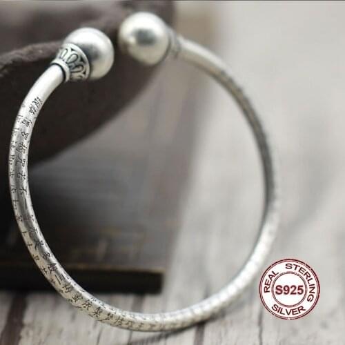 S925 sterling silver open bracelet Personalized classic style Buddhist Scripture jewelry modeling Expensive gifts