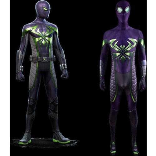 PS5-Miles Morales Cosplay Costume green eyes Adult Kids Black Costume Boys Men Superhero Zentai Halloween Costumes