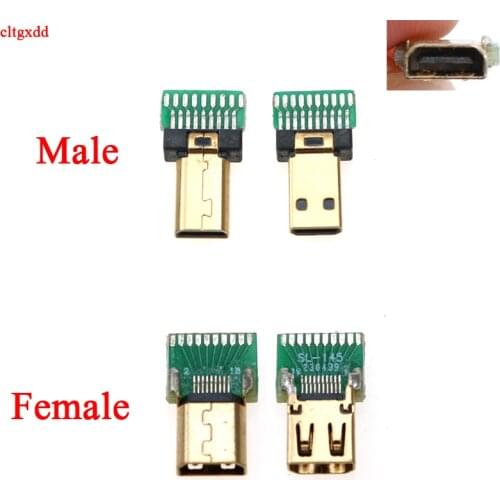 1pcs 19P Mini Micro Hdmi-compatible Male Connectors Gold-plated D Type Female Male Plug with PCB Micro Hdmi-compatible Socket
