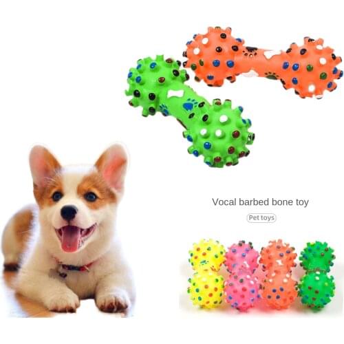 1pcs Pet Dog Cat Puppy Sound Polka Dot Squeaky Toy Rubber Dumbbell Chewing Funny Toy