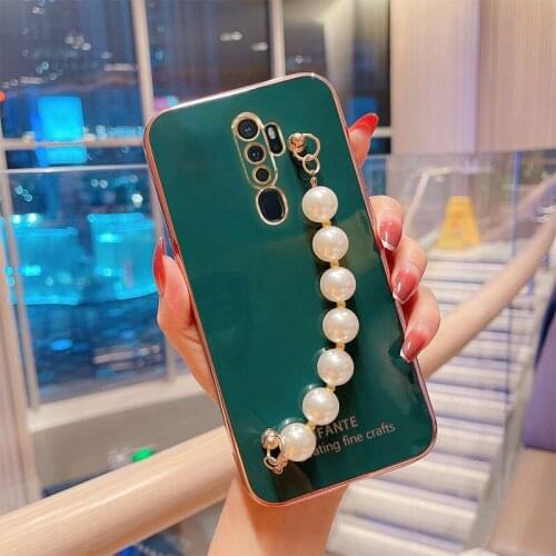 Luxury Wrist Chain Pearl Bracelet Case For Oppo A9 A5 2020 Cover For Oppo A5 A9 A8 A31 2020 F9 F11 pro Case Soft Silicone Capa