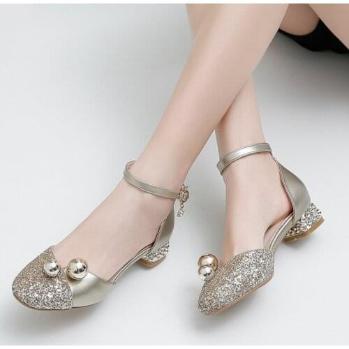 Girls sandals high heels summer children princess pearl sequined sandals girls wedding shoes dress party shoes woman 28-42