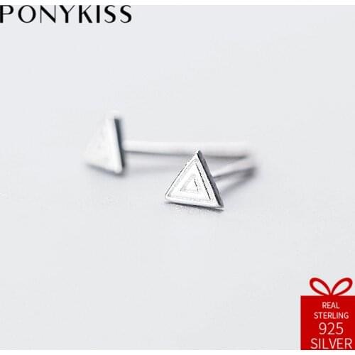 PONYKISS Office Solid S925 Sterling Silver Geometric Fashion Stud Earrings For Women Party Anniversary Jewelry Accessories Gift