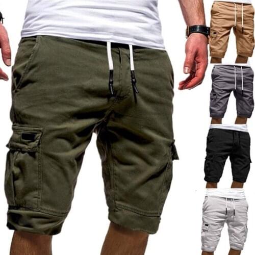 2021 Mens Shorts Drawstring Cargo Shorts Summer Bermudas Male Flap Pockets Jogger Shorts Casual Working Tactical Trousers