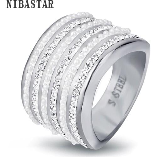 6 Row Crystal Wedding Rings For women 316L Stainless Steel With Austrian Crystal Stellux