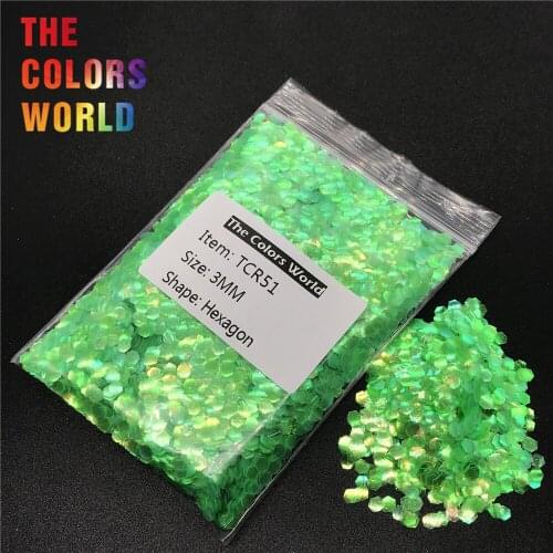 TCR51 Iridescent Rainbow Light Green Color Hexagon Shape Glitter Nail Art Decoration Body Glitter Eye Shadow Henna Handwork DIY