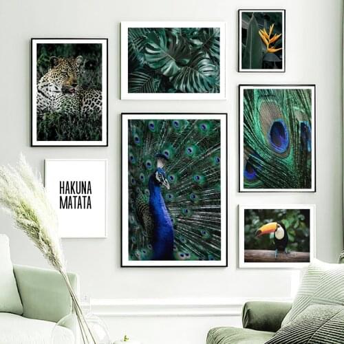 Tropical Wall Art Canvas Painting Toucan Peacock Feather Leopard Leaf Nordic Posters And Prints Decor Pictures For Living Room