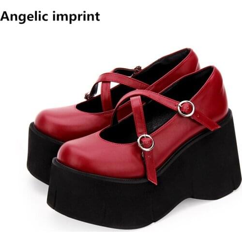 Angelic imprint woman mori girl lolita cosplay punk shoes lady high heels wedges Pumps women princess dress party platform shoes