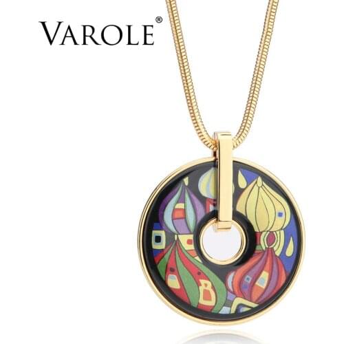 VAROLE Bohemia Classic Jewelry Necklace for Women Choker Collares Bijoux Femme Snake Chain Vintage Style Painted Pendants