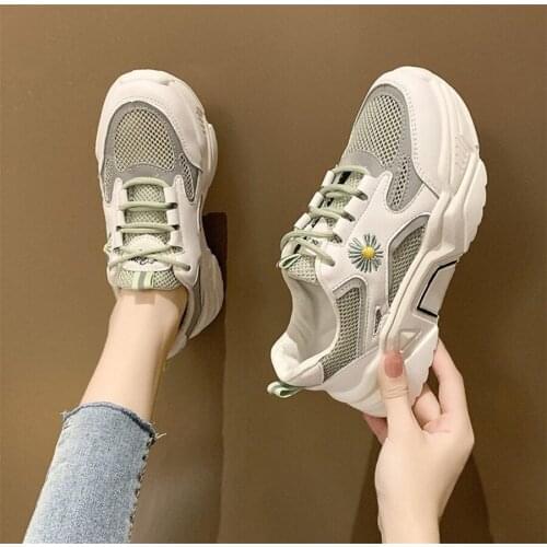 2021 Summer Women Shoes Fashion Platform Sports Casual All-Match Mesh Breathable Shoes Chunky Lace-Up Running Sneakers