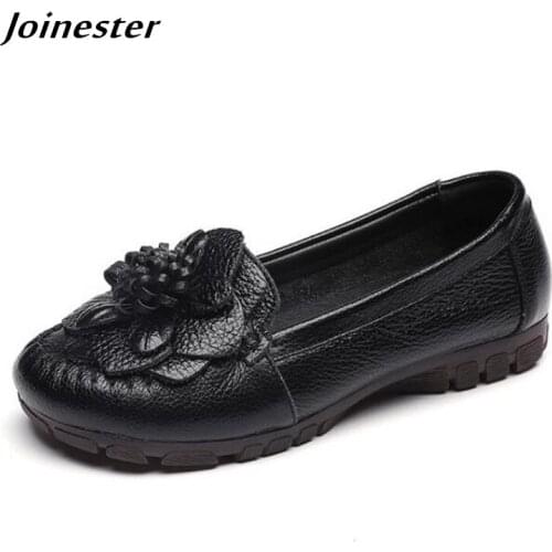 Women Genuine Leather Loafers Slip On Casual Moccasins Ladies Flat Loafer Shoes Flower Mom Shoe Penny Loafers Driving Flats
