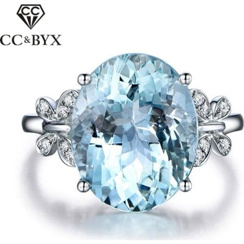 CC Bijouterie Wedding Rings For Women Blue Oval Stone Butterfly Ring Cubic Zirconia Bridal Trendy Jewelry Anillos Mujer CC2005