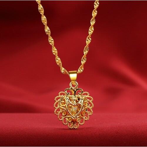 Fashion 14K Gold Pendant 3D Heart-Shaped Gold Necklace Pendant No Chain Hollow Gold Jewelry for Women Wedding Anniversary Gift