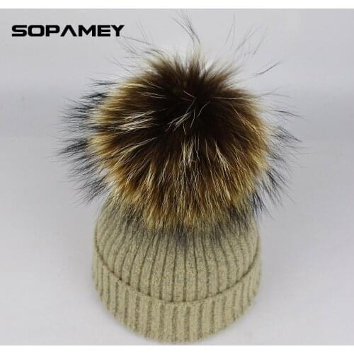 Winter hat fur ball knitted warm hats for women Skullies Beanies Fur Pom Poms Pretty classic knit cap lines bone gorras 2018