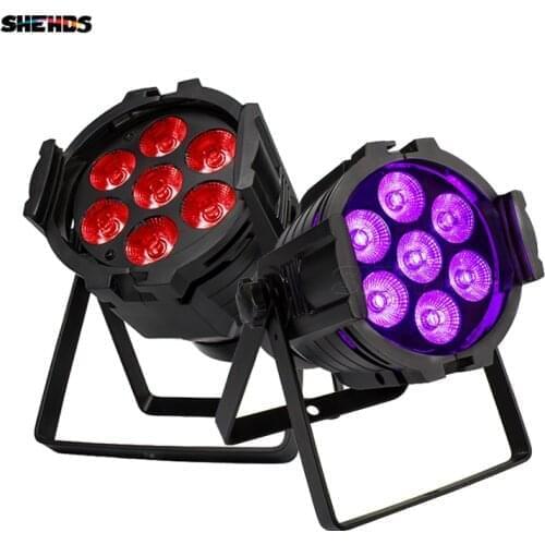 2Pcs luces 조명 SHEHDS DMX Aluminum Alloy LED 7X18W RGBWA+UV Par DJ Stage Lighting Design For Disco Ball Party