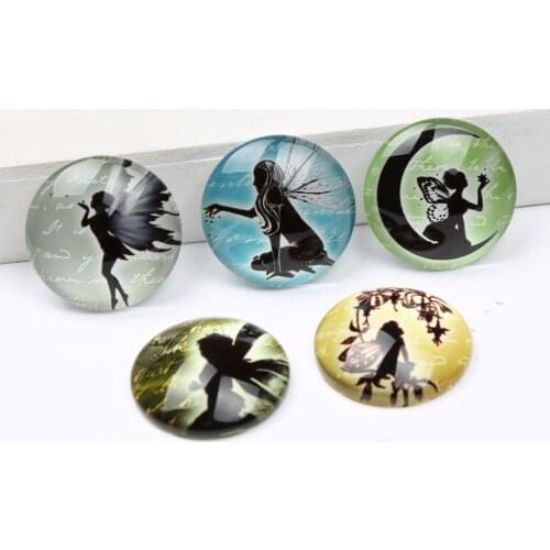 Onwear 20pcs 20mm 25mm mix fairy angel photo round glass cabochons diy handmade jewelry accessories for pendant necklace making