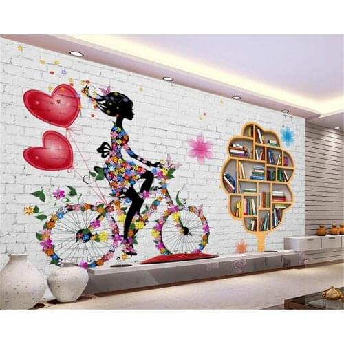 Beibehang 3d photo wallpaper modern home decoration wallpaper fashion white brick wall bookcase TV wall wallpaper for walls 3 d