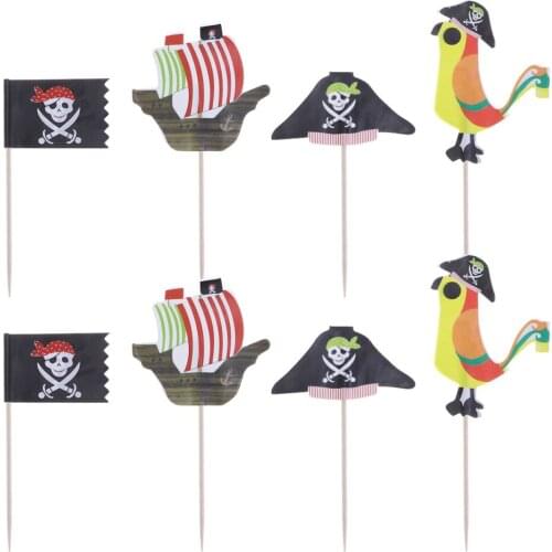 48pcs Pirate Theme Fruit Cake Toppers Practical Party Decoration Use Cake Decor Use for Birthday Party Use