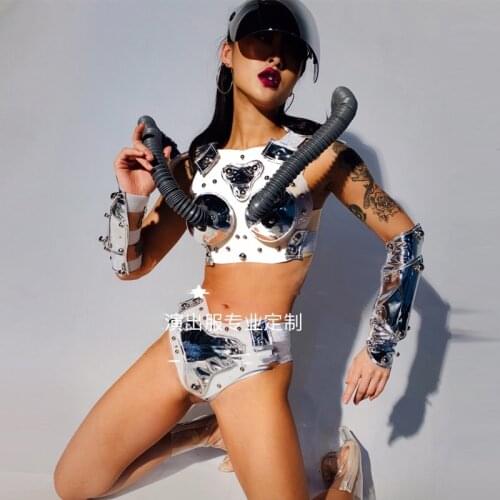 Nightclub Party Space Helmet Armor Suit Female Singer DJ DS Bar Dance Gogo Performance Costume Halloween Cosplay Outfit DWY3329