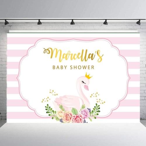 Pink swan stripes background photography backdrop girl kids child birthday party decor vinyl customize poster vinyl studio B-853