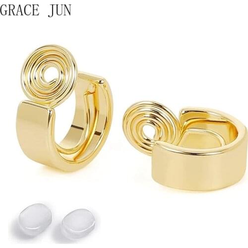 GRACE JUN 2021 Vintage Golden Minimalist C Shape Clip on Hoop Earrings Non Pierced Cute Ear Clip Earrings for Girl Charm Jewelry