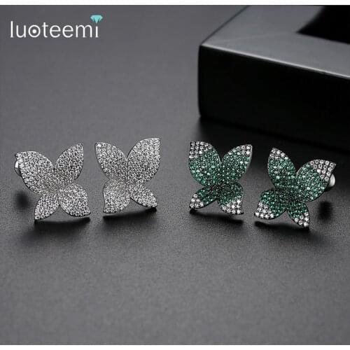 LUOTEEMI Elegant and Exquisite Leaf Stud Earrings for Women Wedding Engagement Fashion Bridal Jewelry Party Bijoux Femme Gift