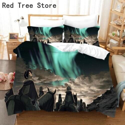 Hot Sale 3D Printing Cartoon Bedding Sets Attack on Titan 2/3 PCS Anime Pattern Quilt Cover and Pillowcase No Sheets Twin Full
