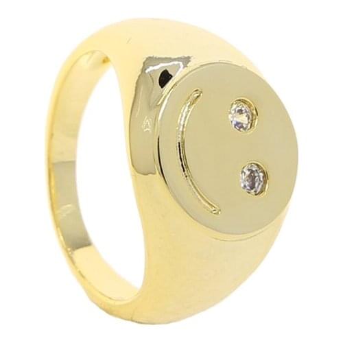 Hot Sale Happy Smiley Face Lightning Stamp finger Ring with cz paved Gold color Gothic Women Jewelry tiny band Rings